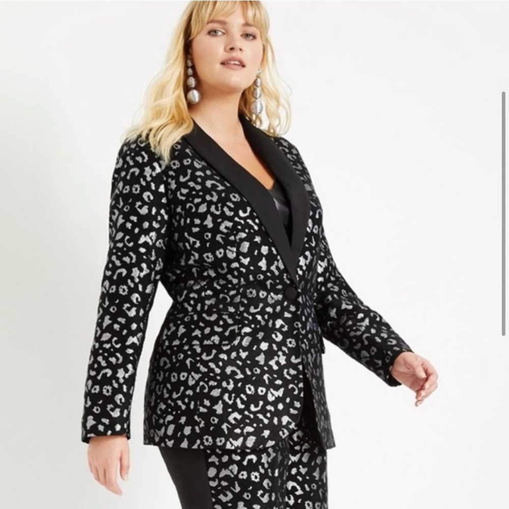 Eloquii Silver Brocade Leopard Print Jacket 14